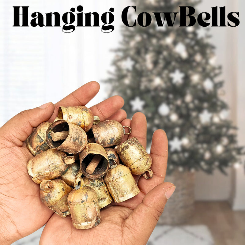 Handmade Rustic Christmas Hanging Jingle Bells, Brass Coated Country Style bells