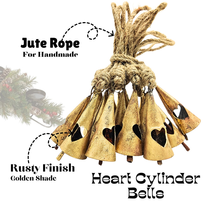 Handmade Rustic Christmas Hanging Jingle Bells, Brass Coated Country Style bells with Jute Rope