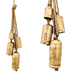 Handmade Vintage Bells Cluster of 4, crafted using timeless traditional methods, Brass Coated Rustic Cow bells Cluster