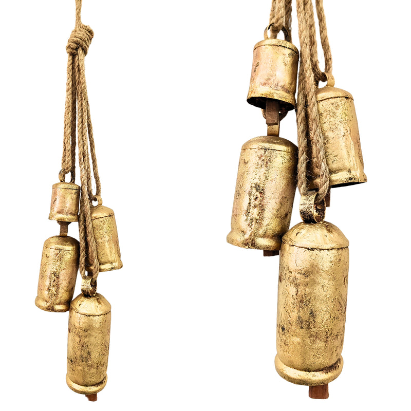 Handmade Vintage Bells Cluster of 4, crafted using timeless traditional methods, Brass Coated Rustic Cow bells Cluster