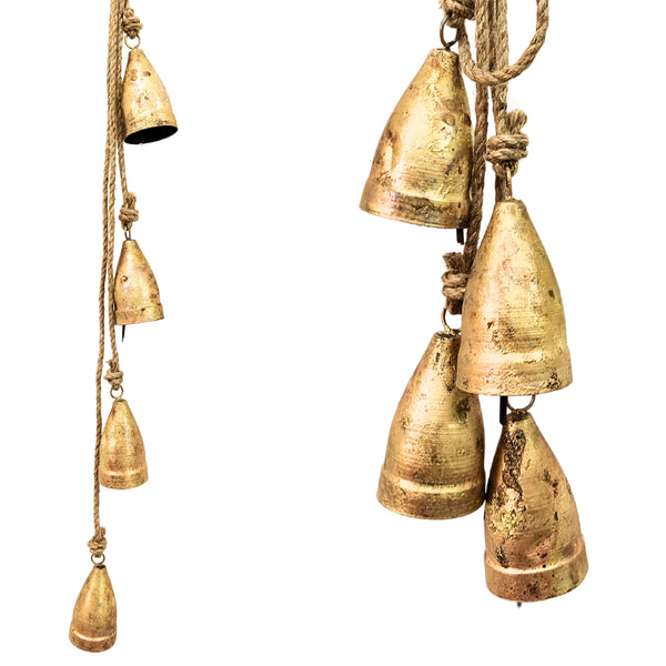 Handmade Vintage Bells Cluster of 4, crafted using timeless traditional methods, Brass Coated Rustic Cow bells Cluster