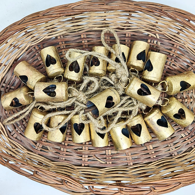 Handmade Rustic Christmas Hanging Jingle Bells, Brass Coated Country Style bells with Jute Rope