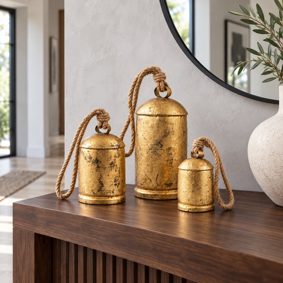 Large Handmade Rustic Cow Bells — Set of 3