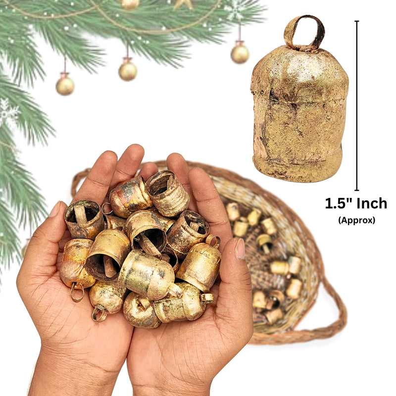 Handmade Rustic Christmas Hanging Jingle Bells, Brass Coated Country Style bells