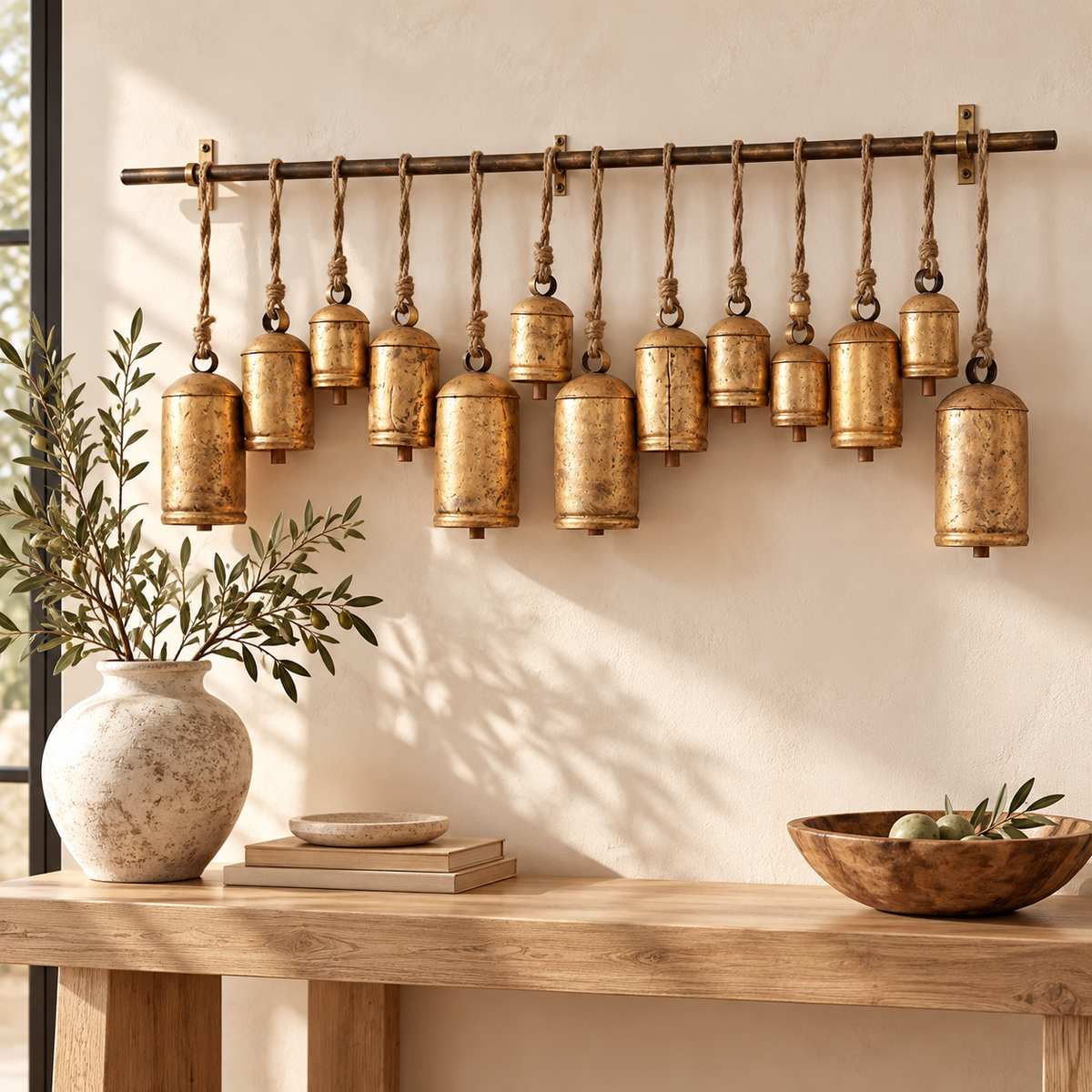 Rustic Gold Hanging Bells Set of 12