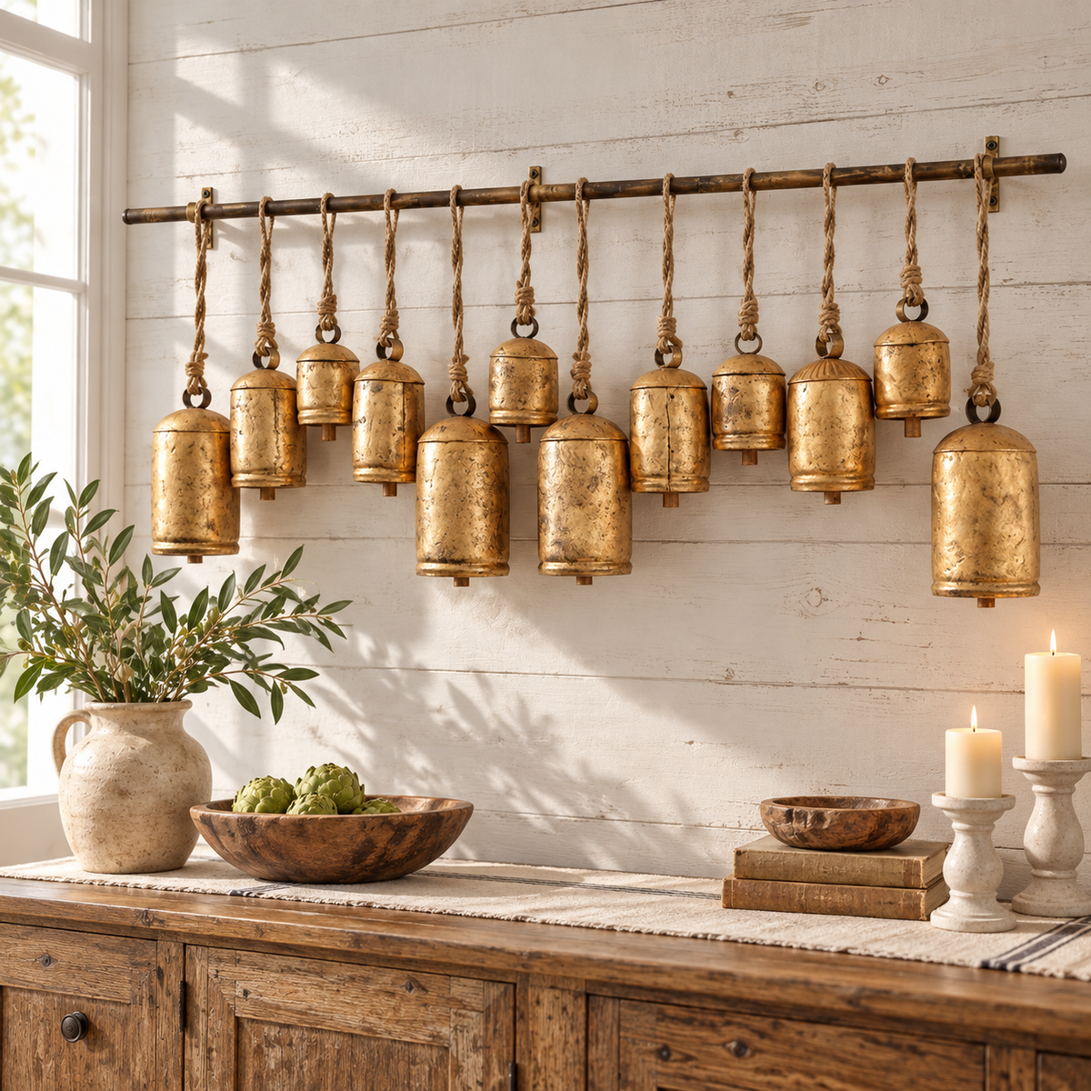 Rustic Gold Hanging Bells Set of 12