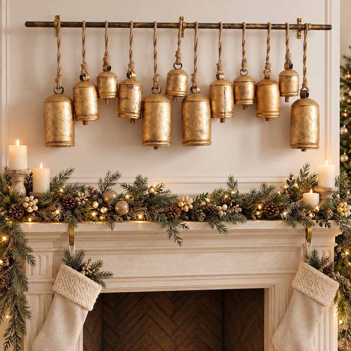 Rustic Gold Hanging Bells Set of 12