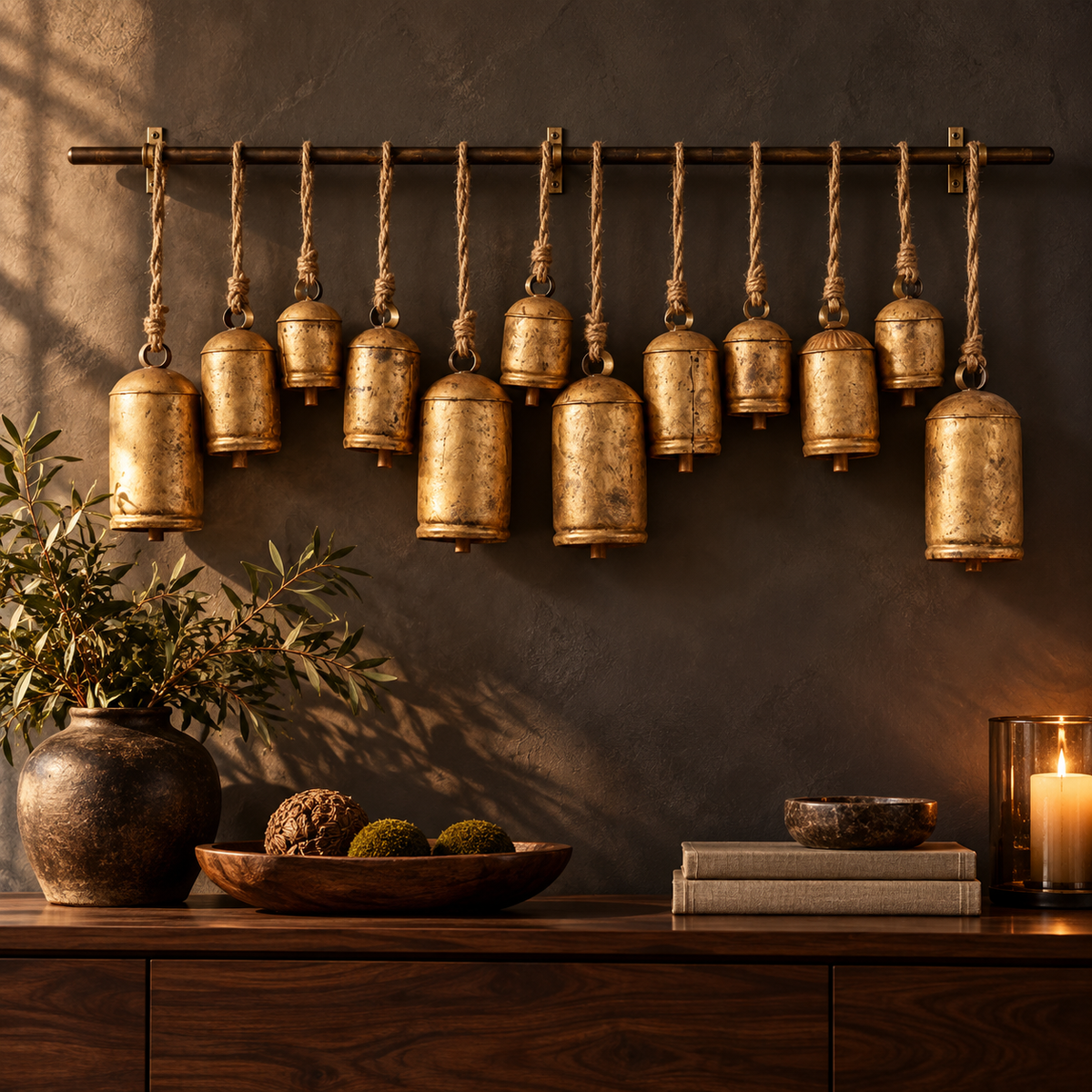 Rustic Gold Hanging Bells Set of 12