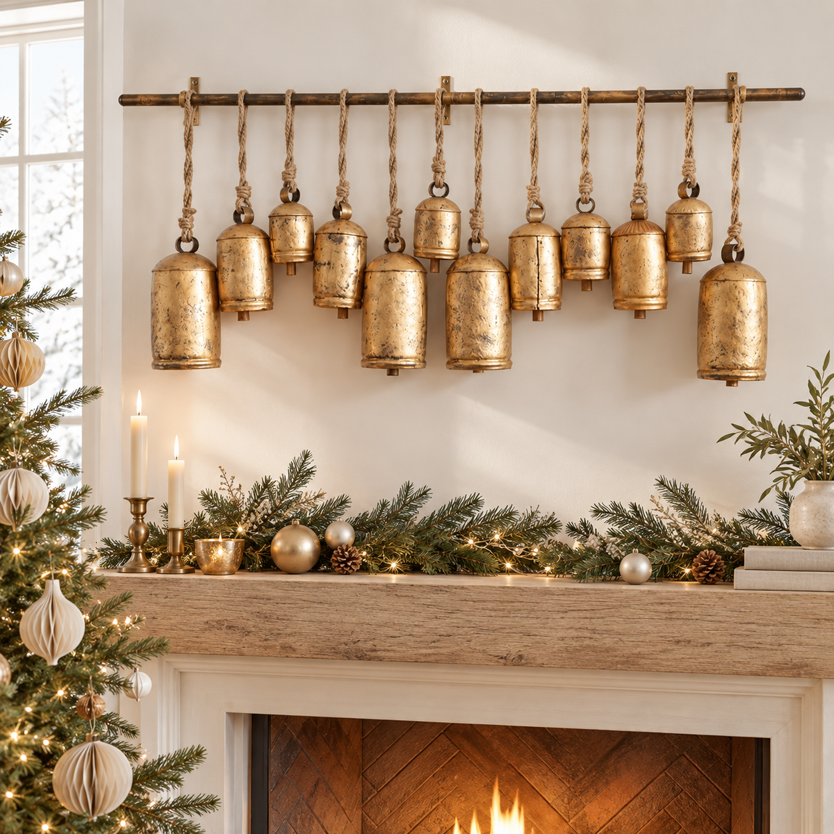 Rustic Gold Hanging Bells Set of 12