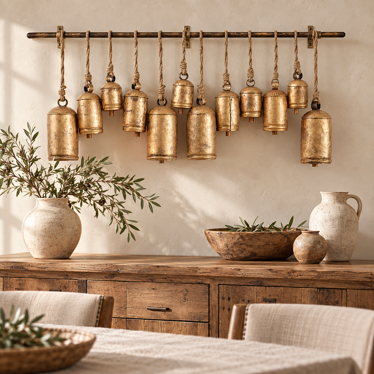 Rustic Gold Hanging Bells Set of 12