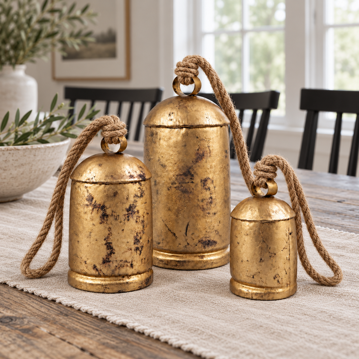 Large Handmade Rustic Cow Bells — Set of 3