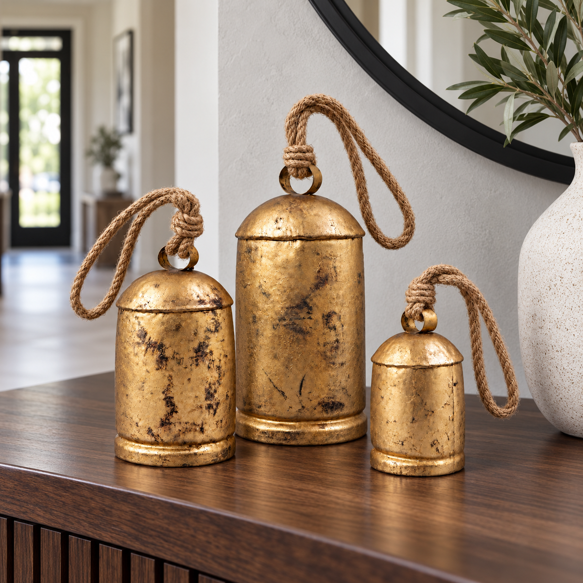 Large Handmade Rustic Cow Bells — Set of 3