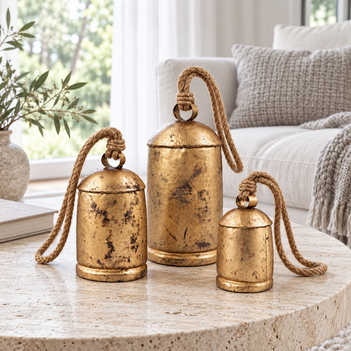 Large Handmade Rustic Cow Bells — Set of 3