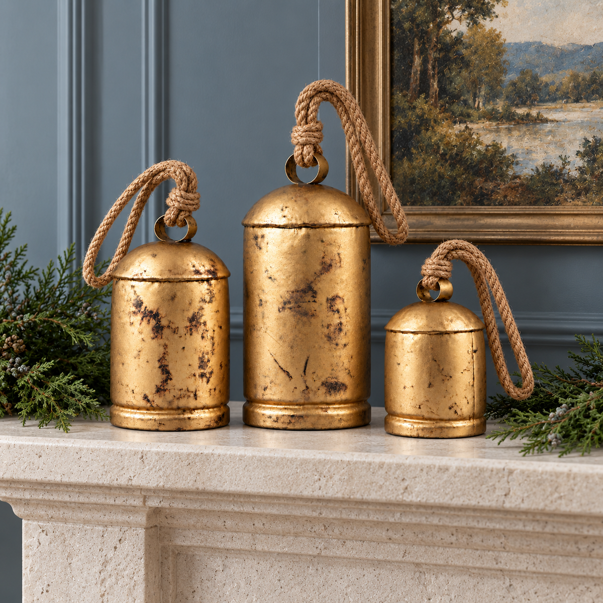 Large Handmade Rustic Cow Bells — Set of 3