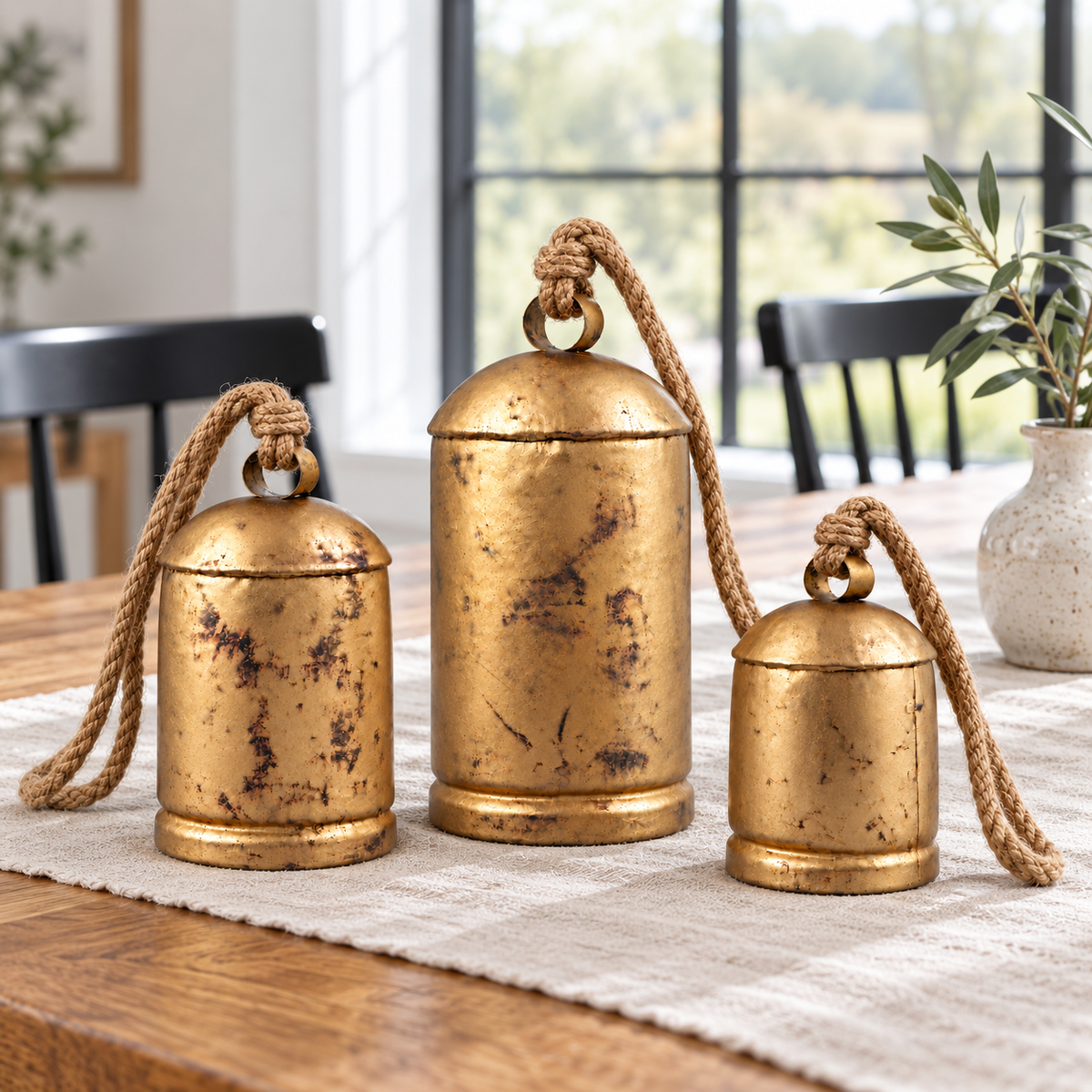 Large Handmade Rustic Cow Bells — Set of 3