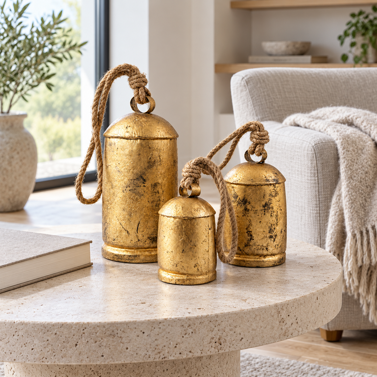 Large Handmade Rustic Cow Bells — Set of 3